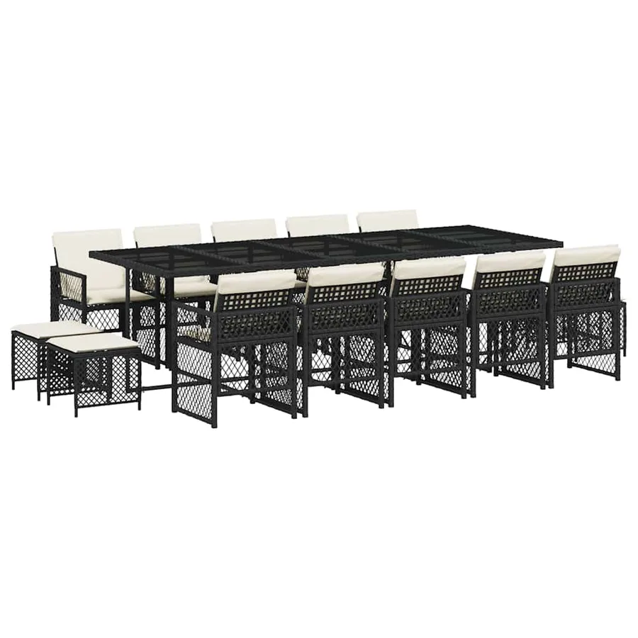 Ensemble à manger de jardin 15 pcs coussins noir résine tressée - 2