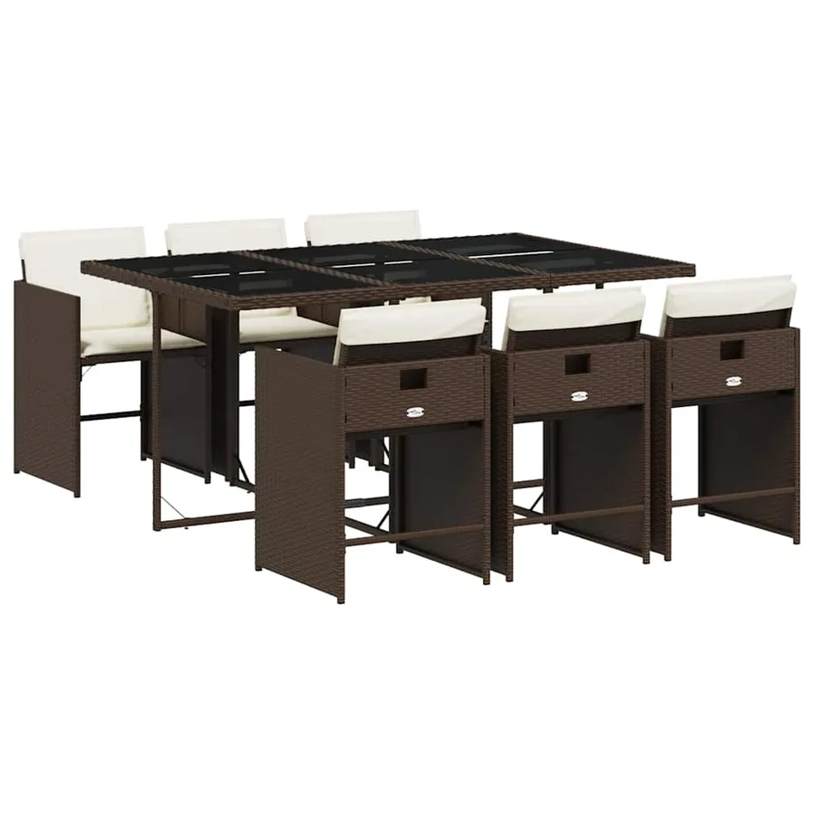 Ensemble à manger de jardin et coussins 7 pcs marron rotin - 2