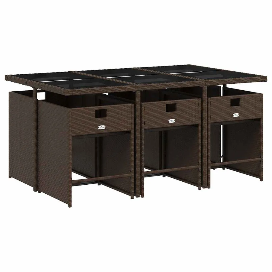 Ensemble à manger de jardin et coussins 7 pcs marron rotin - 3