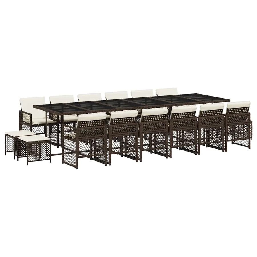 Ensemble à manger de jardin et coussins 17 pcs marron rotin - 2