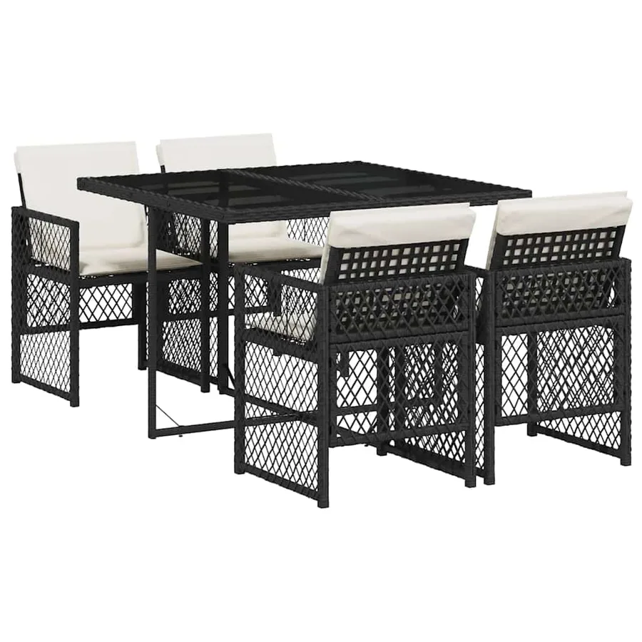 Ensemble à manger de jardin coussins 5pcs noir résine tressée - 2