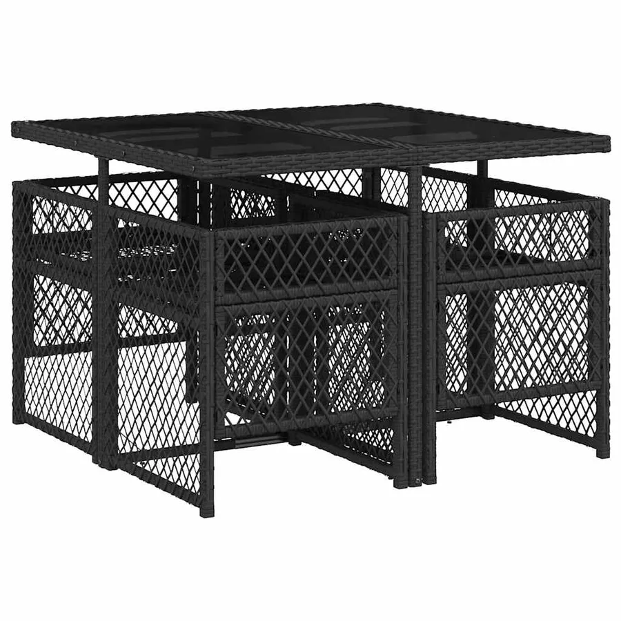 Ensemble à manger de jardin coussins 5pcs noir résine tressée - 5