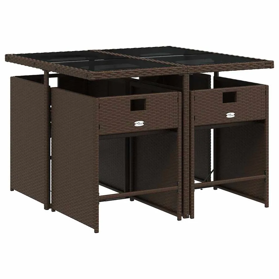 Ensemble à manger de jardin 5 pcs et coussins marron poly rotin - 3