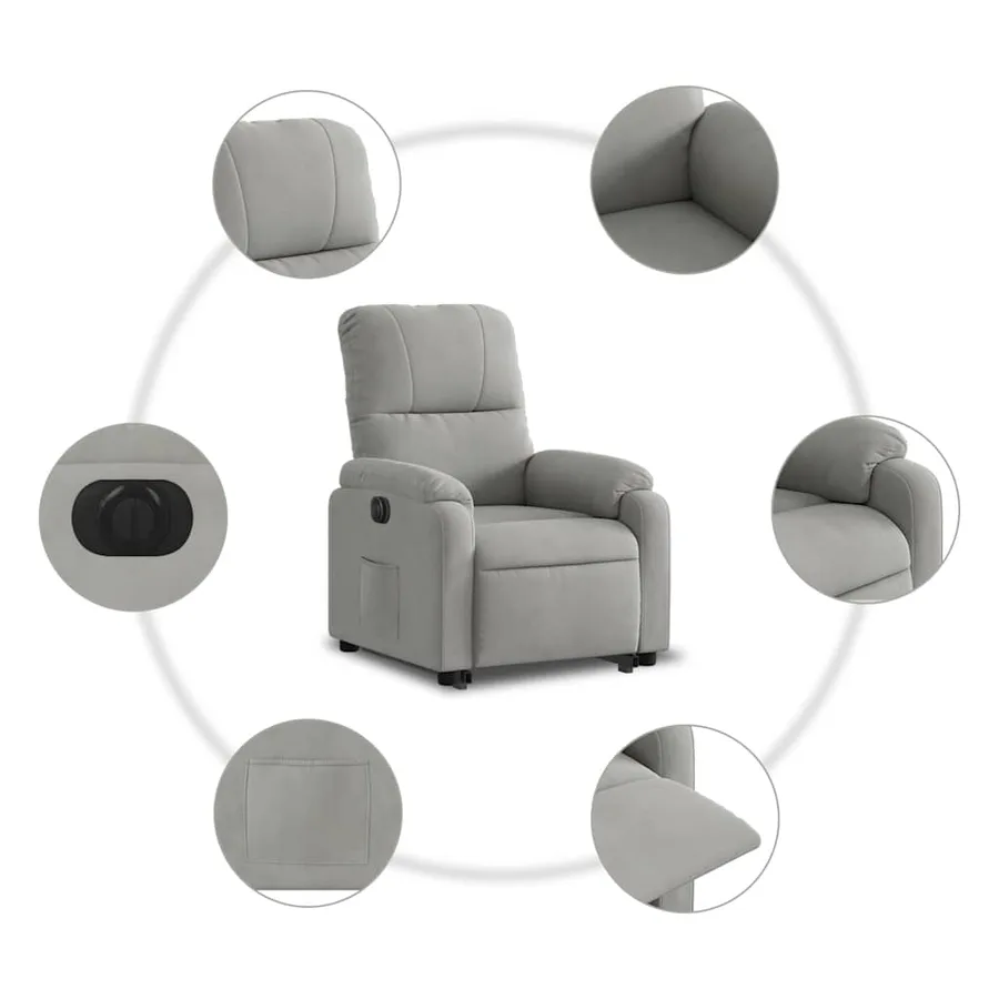 Fauteuil inclinable électrique gris clair tissu microfibre - 12