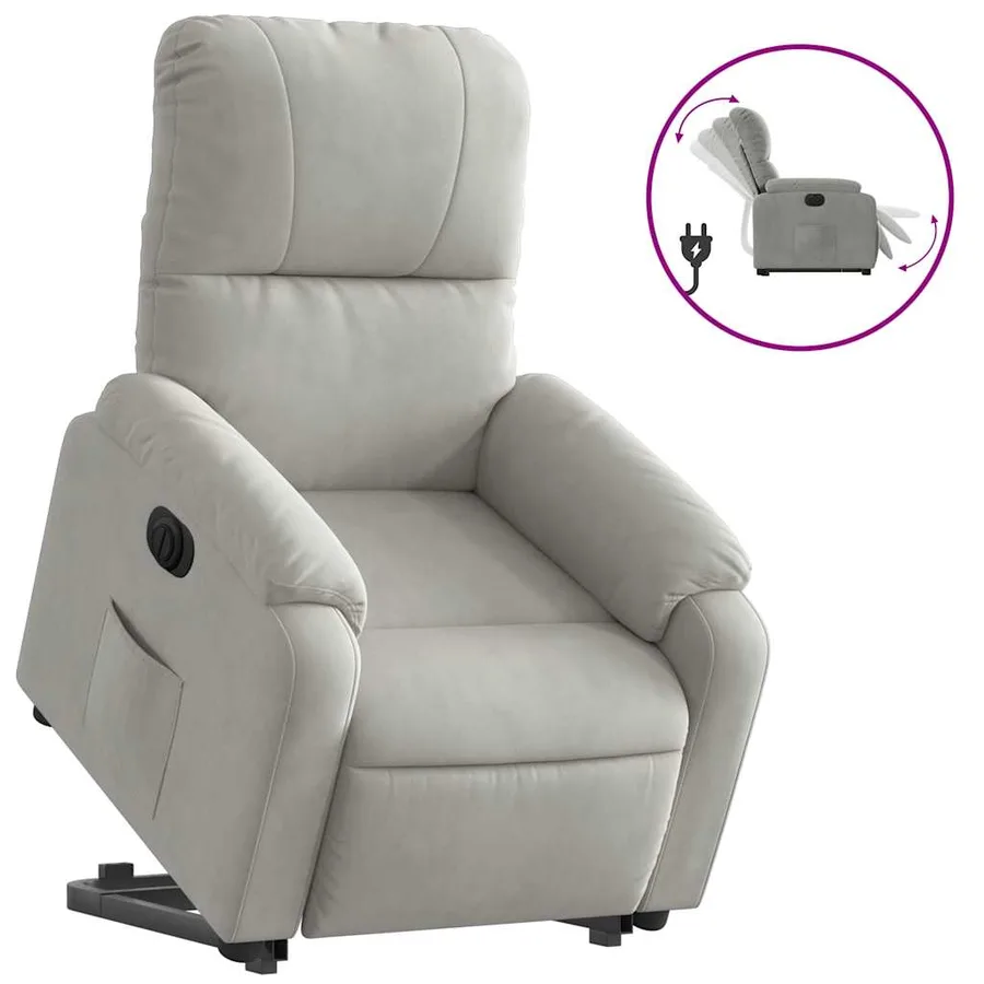 Fauteuil inclinable électrique gris clair tissu microfibre - 2