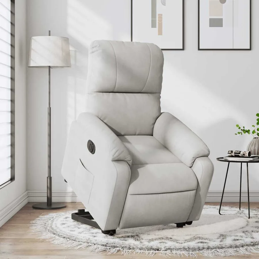 Fauteuil inclinable électrique gris clair tissu microfibre - 5