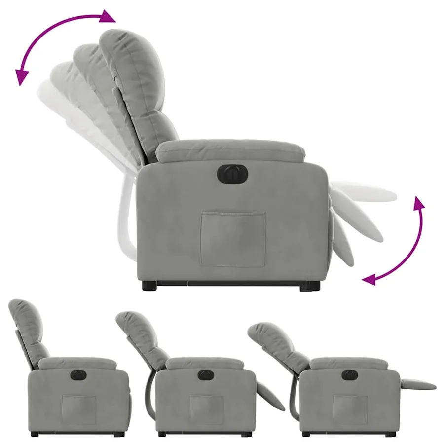 Fauteuil inclinable électrique gris clair tissu microfibre - 8