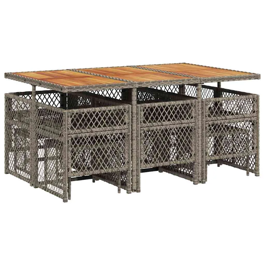 Ensemble à manger de jardin 11pcs avec coussins gris poly rotin - 6