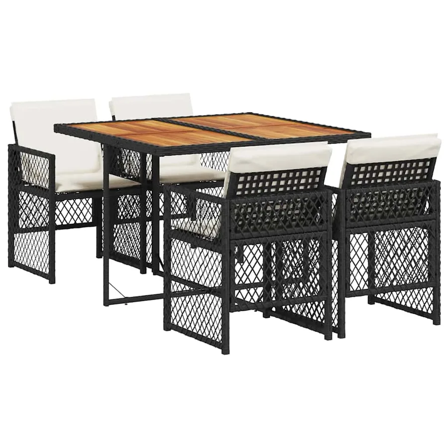 Ensemble à manger de jardin coussins 5pcs noir résine tressée - 2