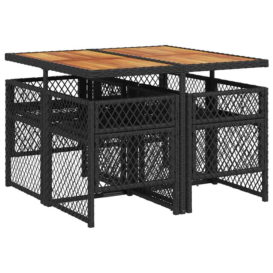 Ensemble à manger de jardin coussins 5pcs noir résine tressée - 5