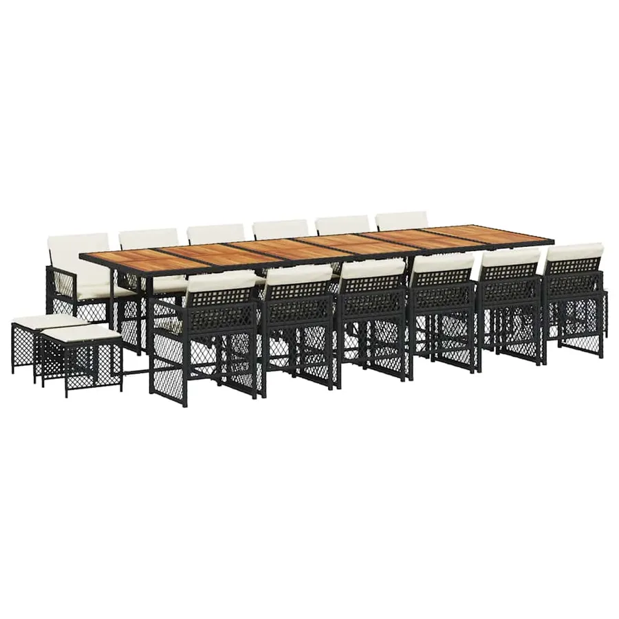 Ensemble à manger de jardin 17 pcs coussins noir résine tressée - 2
