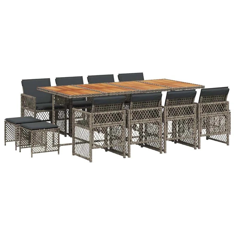 Ensemble à manger de jardin coussins 13 pcs gris résine tressée - 2