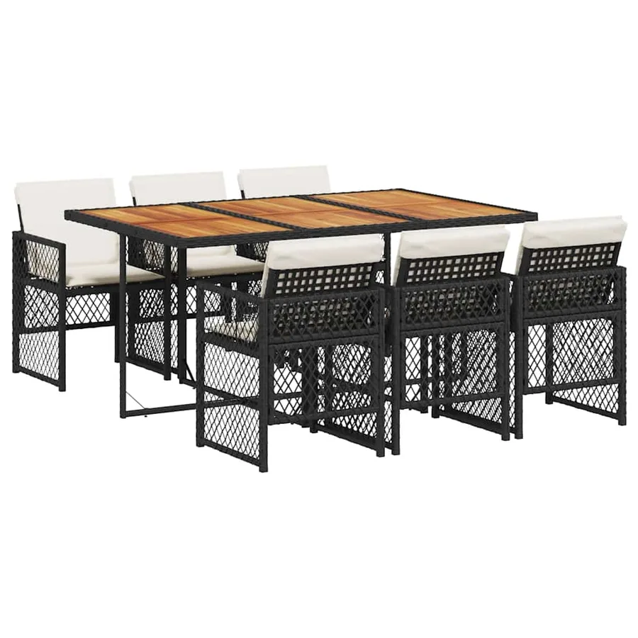 Ensemble à manger de jardin coussins 7 pcs noir résine tressée - 2