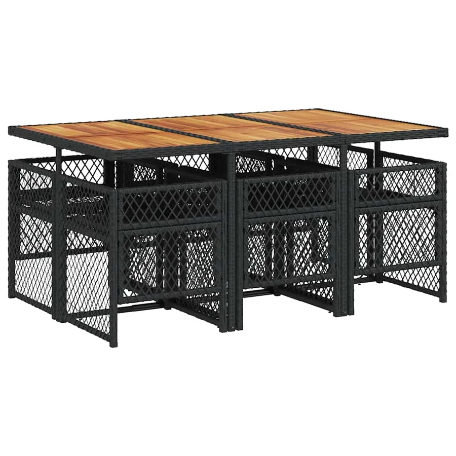 Ensemble à manger de jardin coussins 7 pcs noir résine tressée - 5
