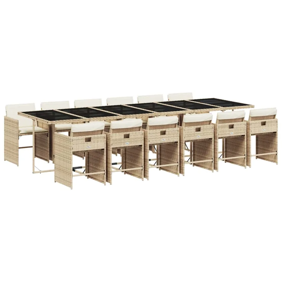 Ensemble à manger de jardin et coussins 13 pcs beige - 2