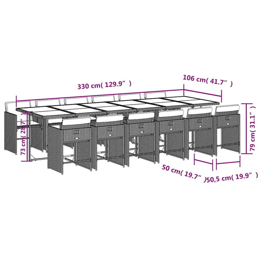 Ensemble à manger de jardin et coussins 13 pcs beige - 9