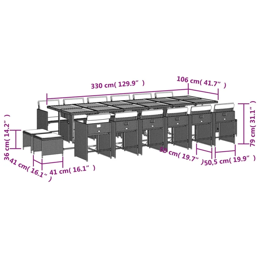 Ensemble à manger de jardin 17 pcs coussins noir résine tressée - 11