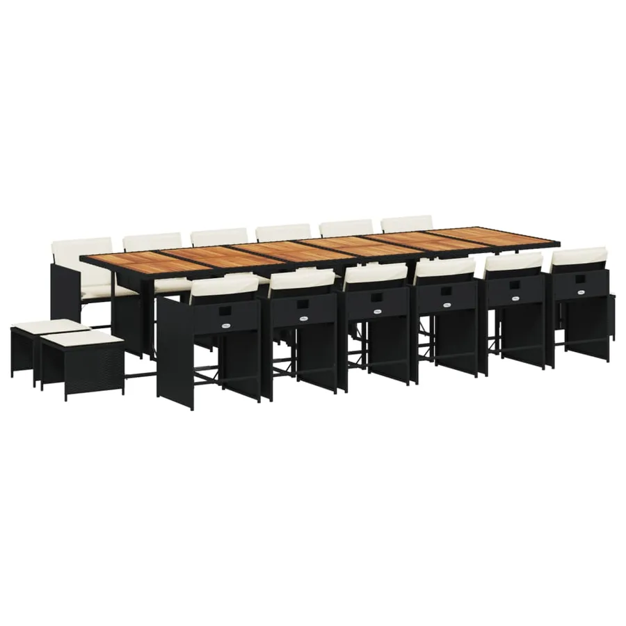 Ensemble à manger de jardin 17 pcs coussins noir résine tressée - 2