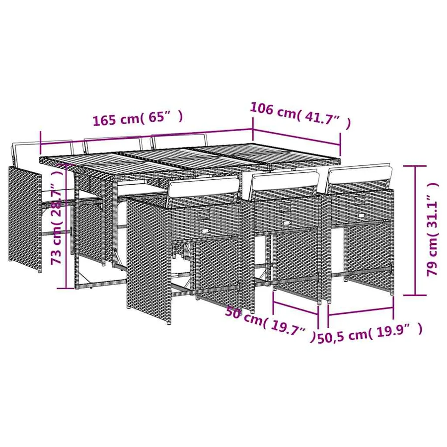 Ensemble à manger de jardin et coussins 7 pcs gris rotin - 9