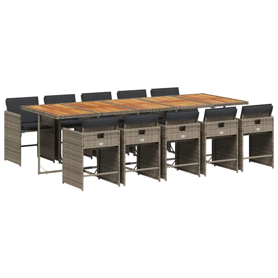 Ensemble à manger de jardin 11pcs avec coussins gris poly rotin - 2