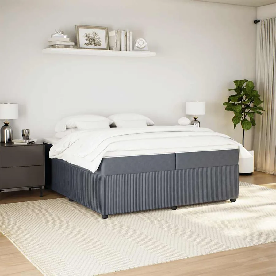 Sommier à lattes de lit et matelas Gris foncé 200x200cm Velours - 3