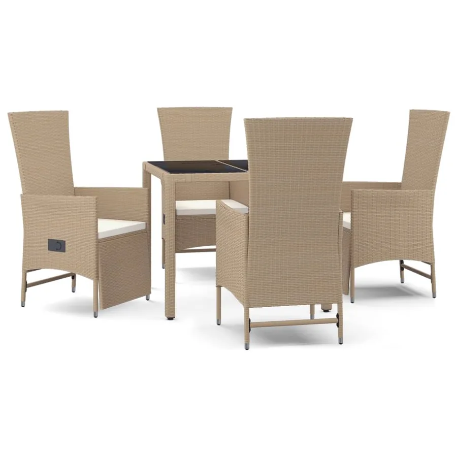 Ensemble à manger de jardin avec coussins 5pcs Beige poly rotin - 2