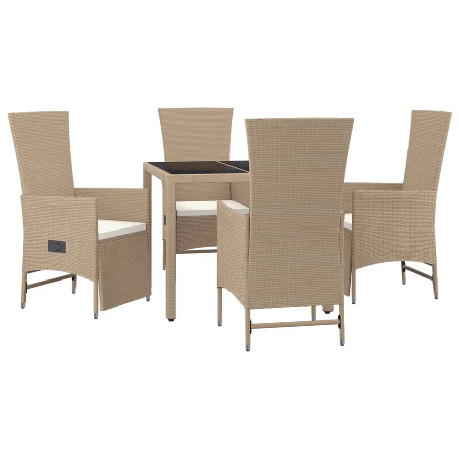 Ensemble à manger de jardin avec coussins 5pcs Beige poly rotin - 3