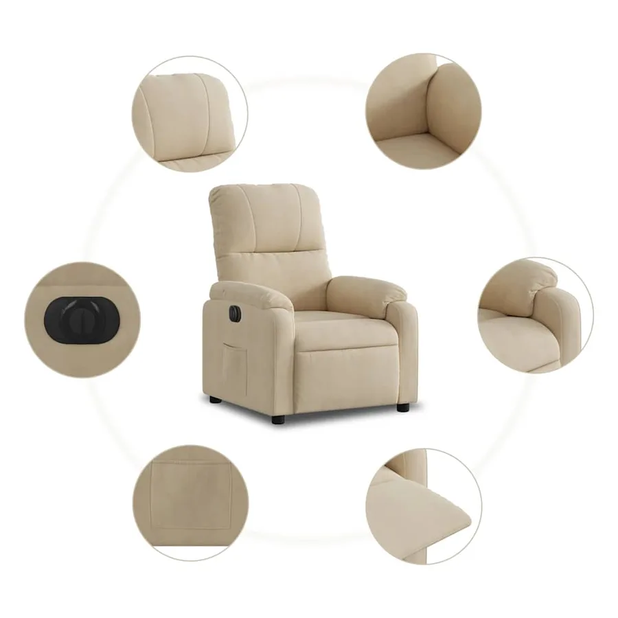 Fauteuil inclinable électrique crème tissu microfibre - 11