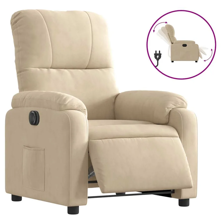 Fauteuil inclinable électrique crème tissu microfibre - 2