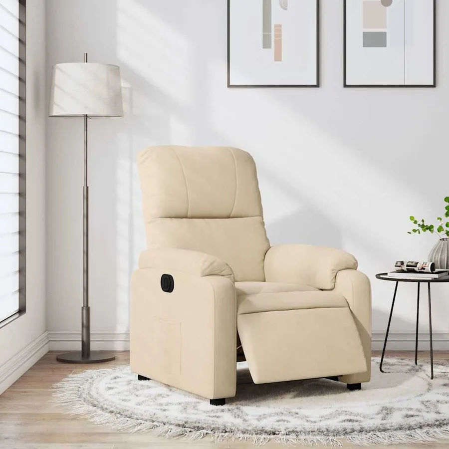 Fauteuil inclinable électrique crème tissu microfibre - 5
