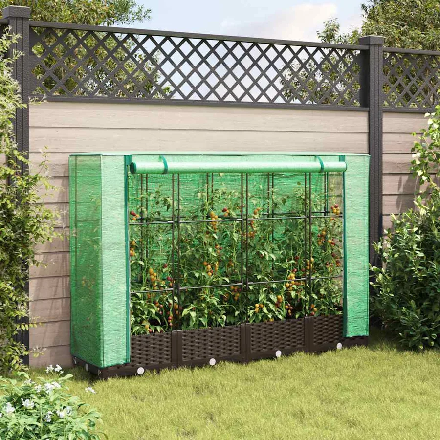Jardinière surélevée avec housse aspect rotin 160x40x123 cm - 3