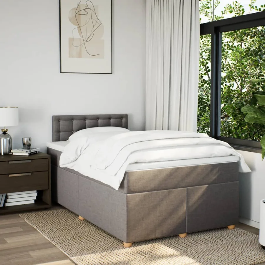 Sommier à lattes de lit avec matelas taupe 120x190 cm tissu - 4