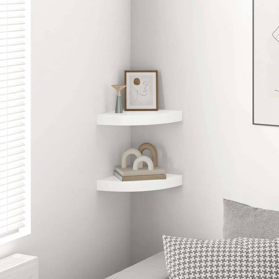 Étagères d'angle flottantes 2 pièces Blanc brillant 25 x 25 x 3,8 cm MDF - 3
