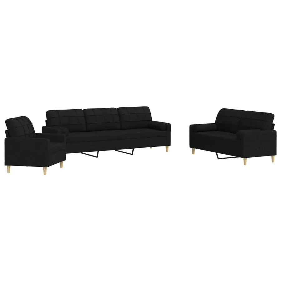 Ensemble de canapés 3 pcs avec coussins décoratifs noir tissu - 2