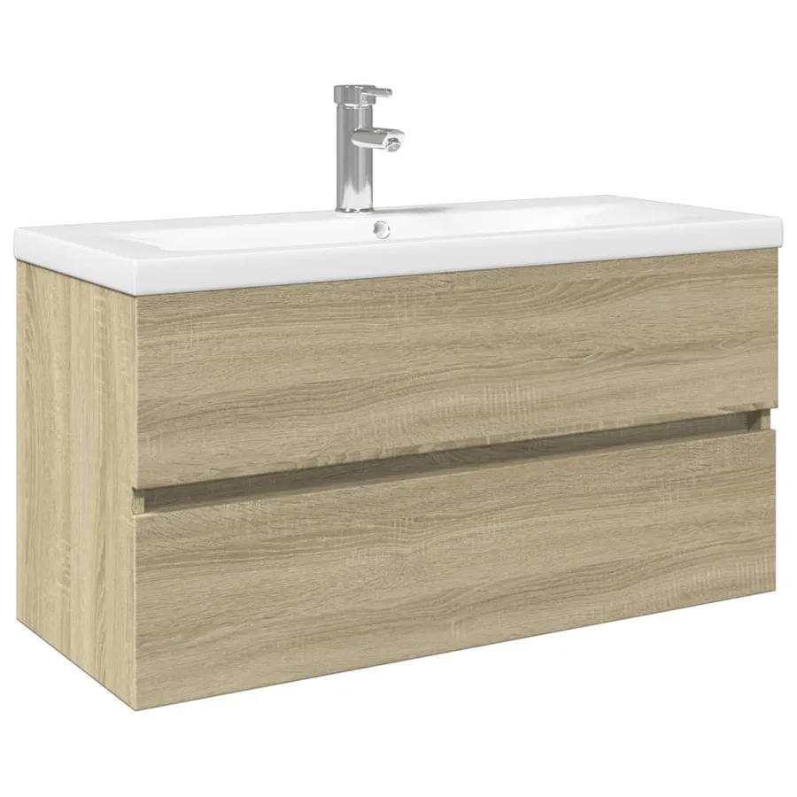Ensemble de meubles de bain 2pcs céramique et bois d'ingénierie - 2