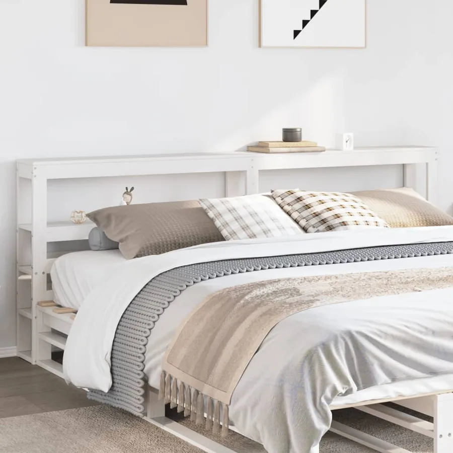 Tête de lit avec étagères blanc 200 cm bois massif de pin