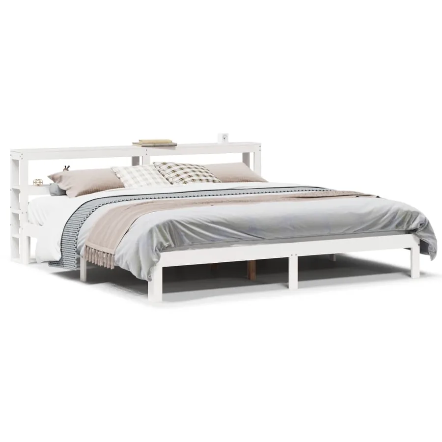 Cadre de lit avec tête de lit sans matelas blanc 200x200 cm - 2