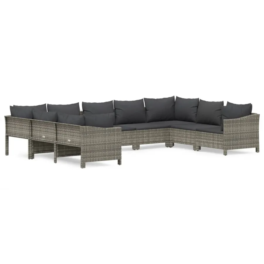 Salon de jardin 9 pcs avec coussins Gris Résine tressée - 2