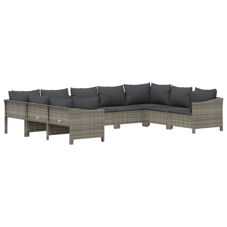Salon de jardin 9 pcs avec coussins Gris Résine tressée - 3