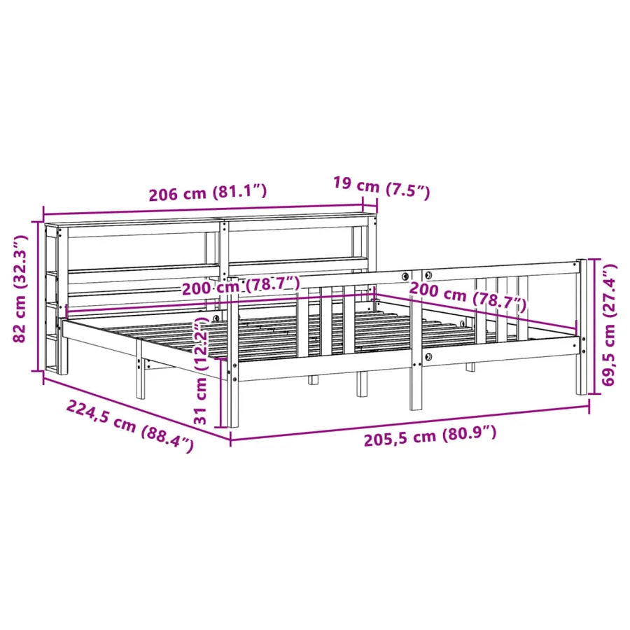 Cadre de lit avec tête de lit sans matelas blanc 200x200 cm - 12