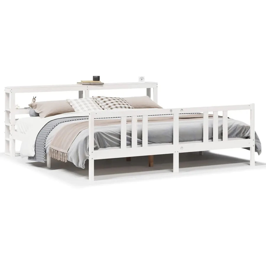 Cadre de lit avec tête de lit sans matelas blanc 200x200 cm - 2
