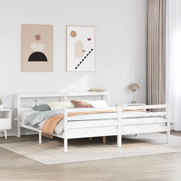 Cadre de lit avec tête de lit sans matelas blanc 200x200 cm