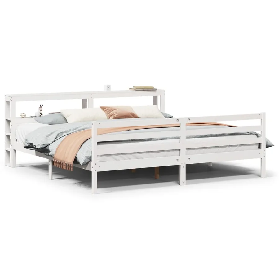 Cadre de lit avec tête de lit sans matelas blanc 200x200 cm - 2