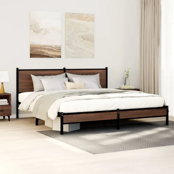 Cadre de lit en métal sans matelas chêne marron 183x213 cm