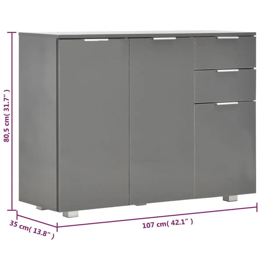 Buffet Gris brillant 107x35x80,5 cm - 9