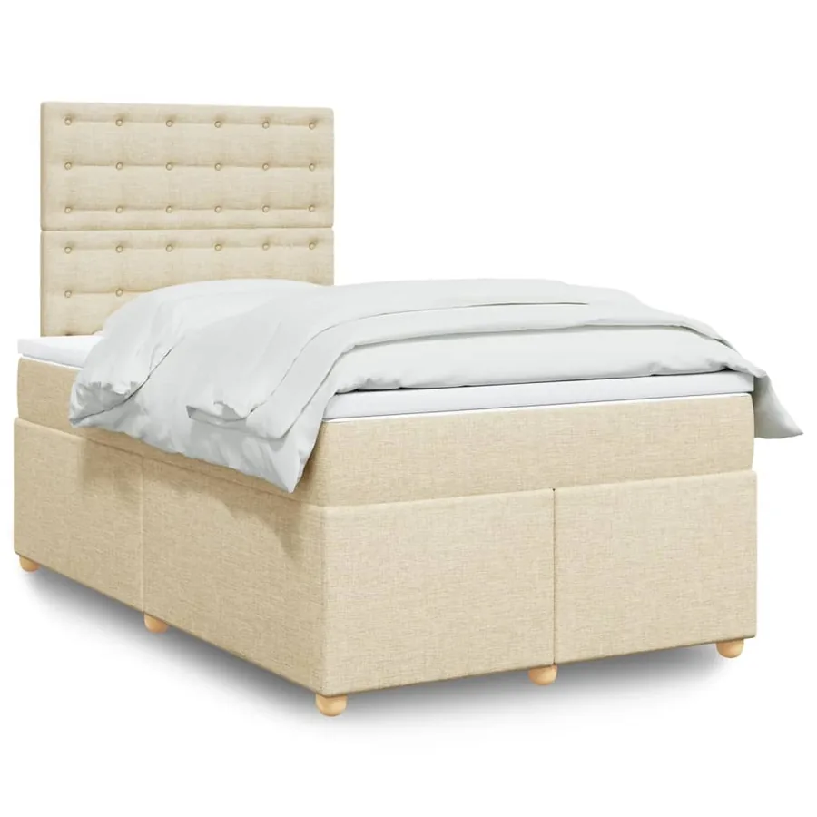 Sommier à lattes de lit avec matelas Crème 120x200 cm Tissu