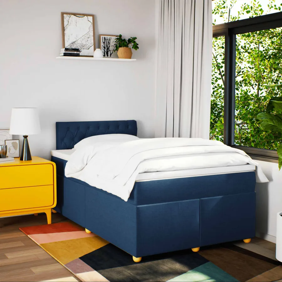 Sommier à lattes de lit avec matelas Bleu 120x200 cm Tissu - 3