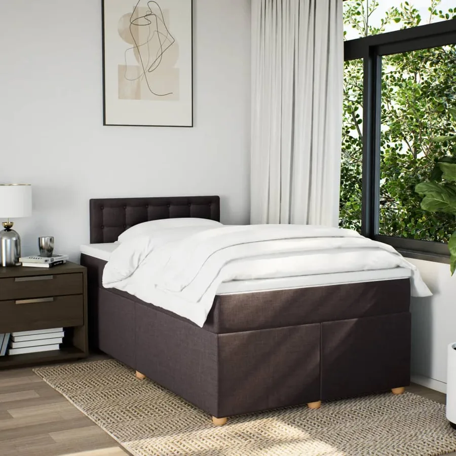Sommier à lattes de lit et matelas marron foncé 120x190cm tissu - 3