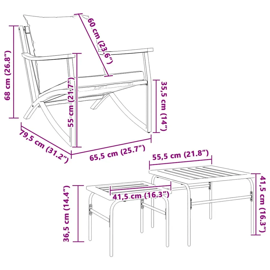Ensemble de meubles de balcon 4 pcs avec coussins acier noir - 3