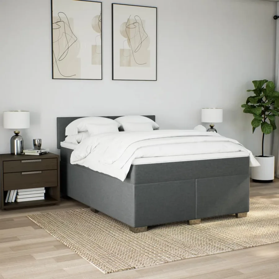 Sommier à lattes de lit avec matelas Gris foncé 140x190cm Tissu - 4